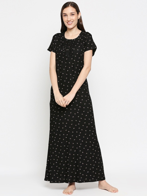 

XIN Women Black Printed Maxi Nightdress