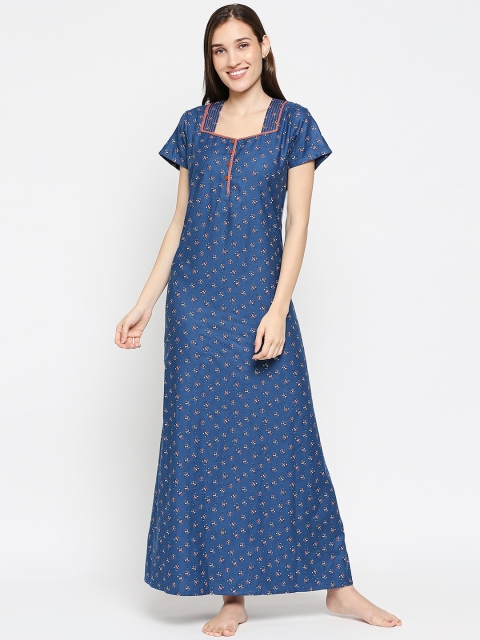 

XIN Women Blue Printed Square Neck Nighty