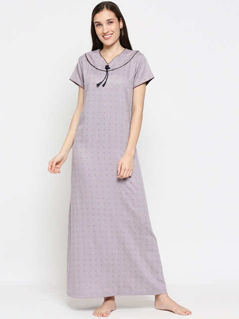 

XIN Women Grey & Whited Printed Maxi Nightdress