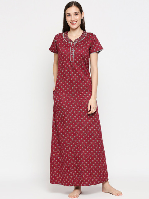 

XIN Women Red Printed Cotton Nighty
