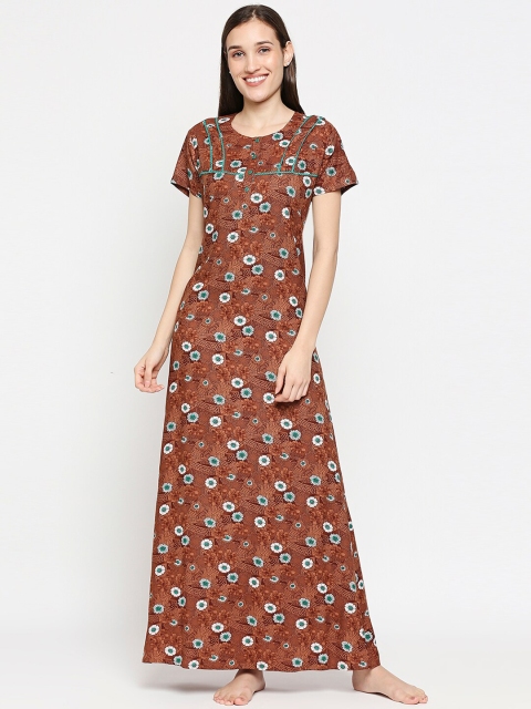 

XIN Women Brown Floral Printed Rayon Nighty