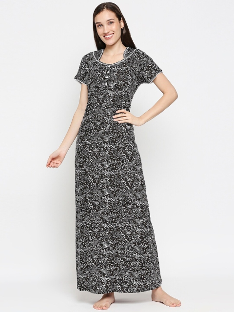 

XIN Black Printed Maxi Nightdress