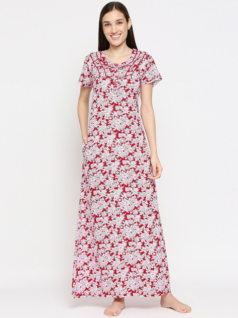 

XIN Woman Red Floral Printed Maxi Nightdress