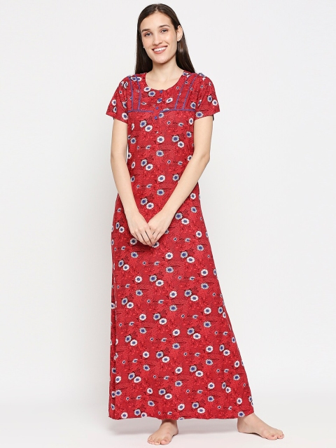 

XIN Women Red Floral Printed Rayon Nighty