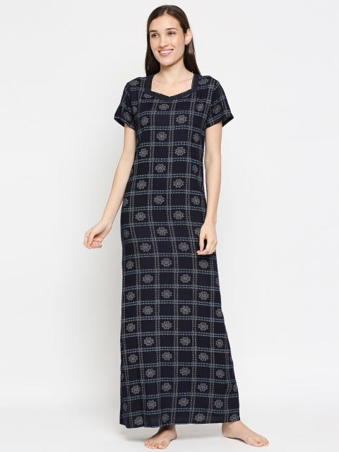 

XIN Women Navy Blue Printed Rayon Nighty