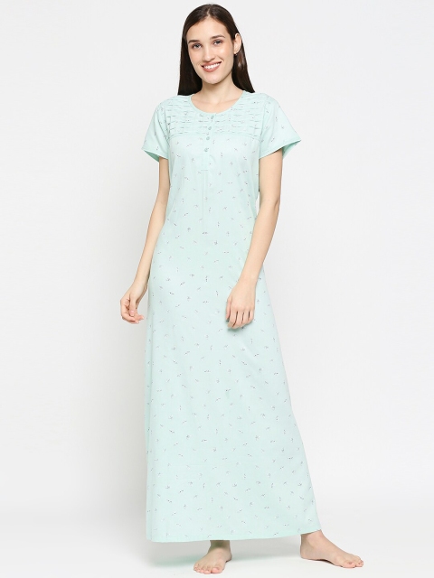 

XIN Green Printed Maxi Cotton Blend Nightdress