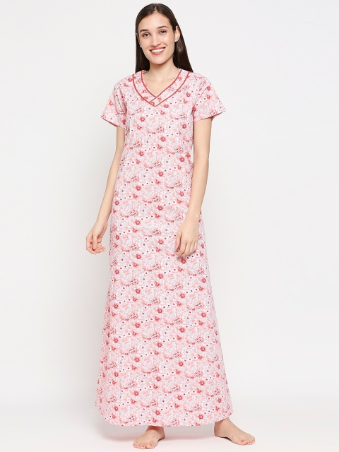 

XIN Women Orange Printed Maxi Nightdress