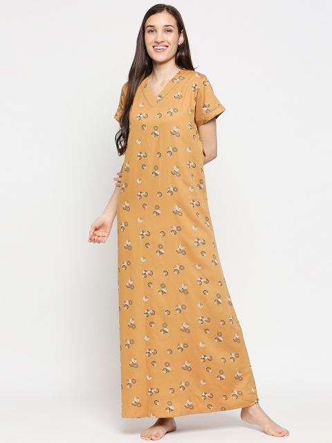 

XIN Yellow Printed Maxi Nightdress