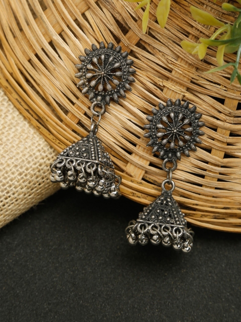 

NEUDIS Silver-Toned Contemporary Jhumkas Earrings