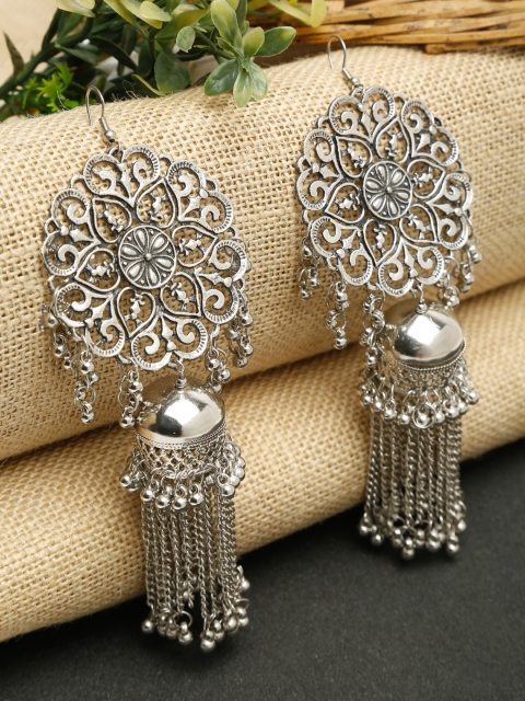 

NEUDIS Silver-Toned Contemporary Jhumkas Earrings