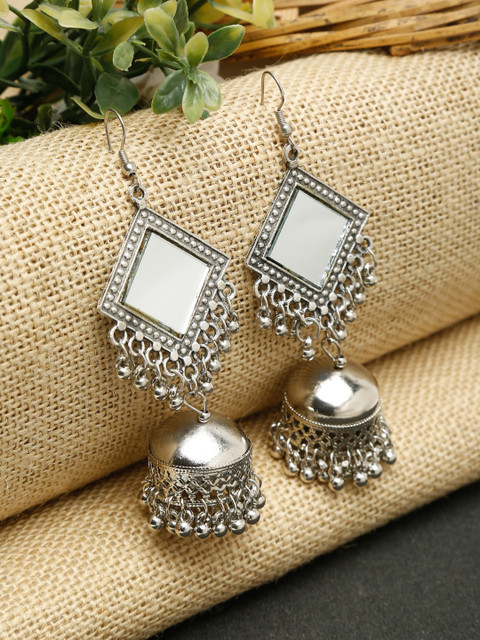 

NEUDIS Women Silver-Toned Dome Shaped Chandbalis Earrings