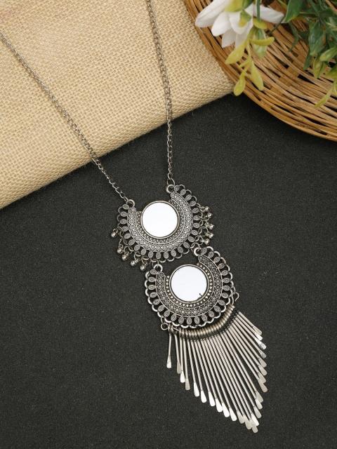 

NEUDIS Silver-Toned & Black Rhodium-Plated Mirror Necklace
