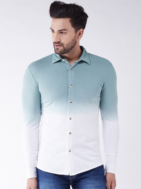 

GRITSTONES Men Green & White Ombre Opaque Printed Cotton Casual Shirt