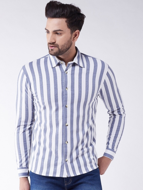 

GRITSTONES Men Blue & White Opaque Striped Cotton Casual Shirt