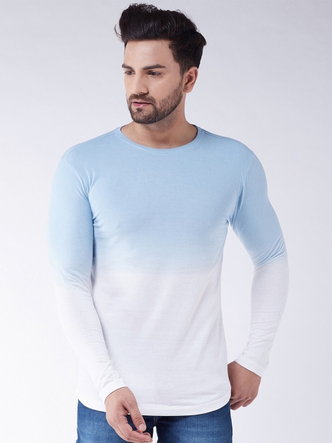 

GRITSTONES Men White & Blue Tie and Dye Cotton T-shirt
