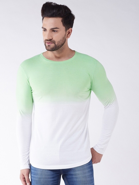 

GRITSTONES Men White & Green Tie and Dye Cotton T-shirt