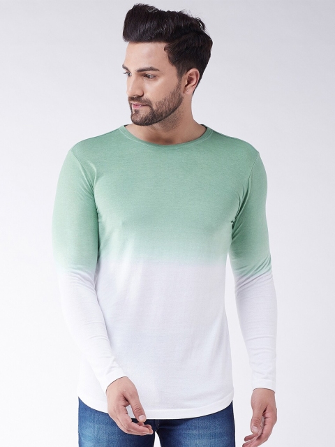 

GRITSTONES Men White & Green Tie and Dye Cotton T-shirt