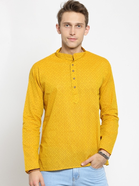 

RG DESIGNERS Men Yellow Patchwork Handloom Kurta