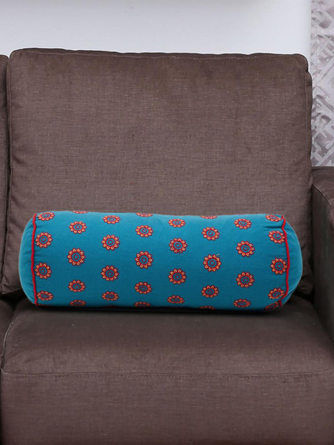 

Home Centre Blue & Orange Embroidered Filled Bolster