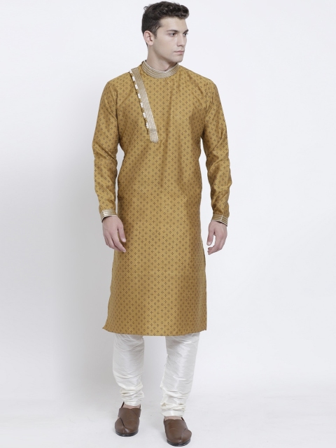 

RG DESIGNERS Men Khaki Printed Regular Kurta with Churidar