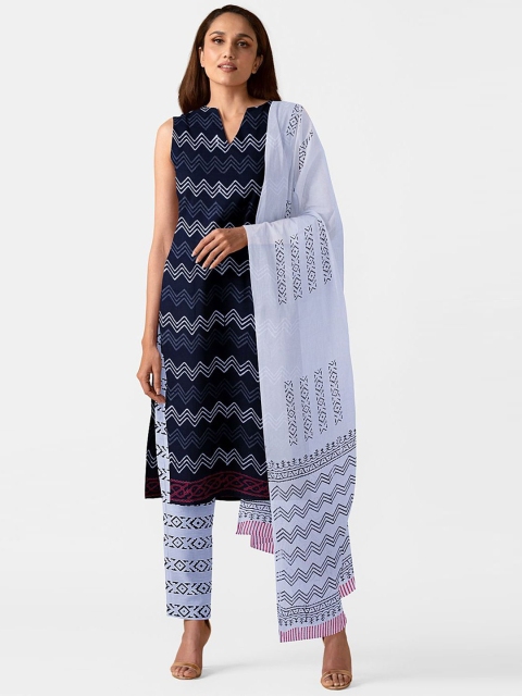 

Taneira Women Black & White Printed Unstitched Dress Material