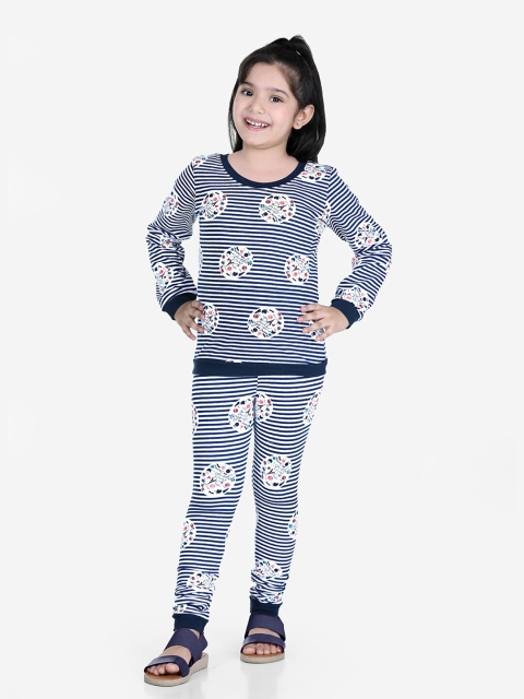

Naughty Ninos Girls White & Navy Blue Striped Night Suits
