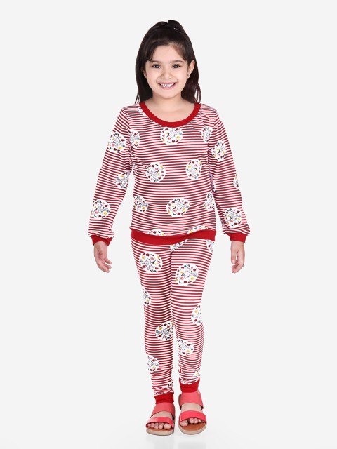 

Naughty Ninos Girls White & Red Striped Night Suits