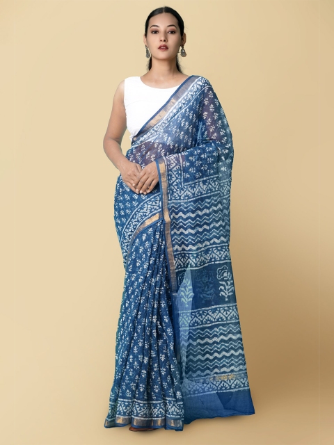 

Unnati Silks Women Blue Blue & White Batik Printed Kota Pure Cotton Saree