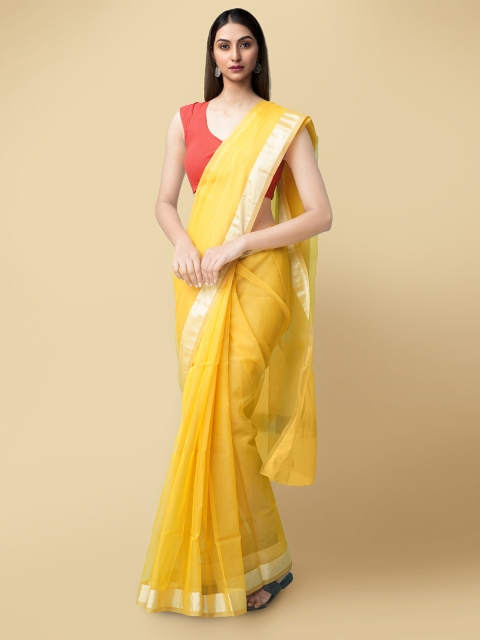 

Unnati Silks Yellow & Gold-Toned Organza Murshidabad silk Saree