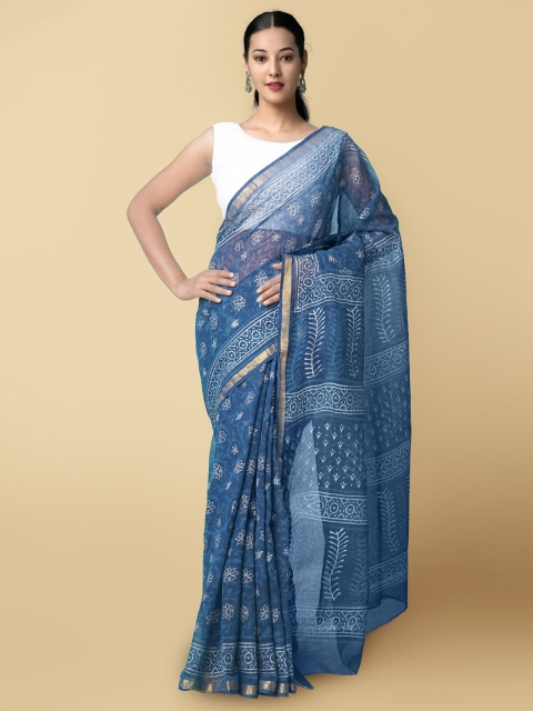 

Unnati Silks Blue & White Dabu Pure Cotton Kota Saree