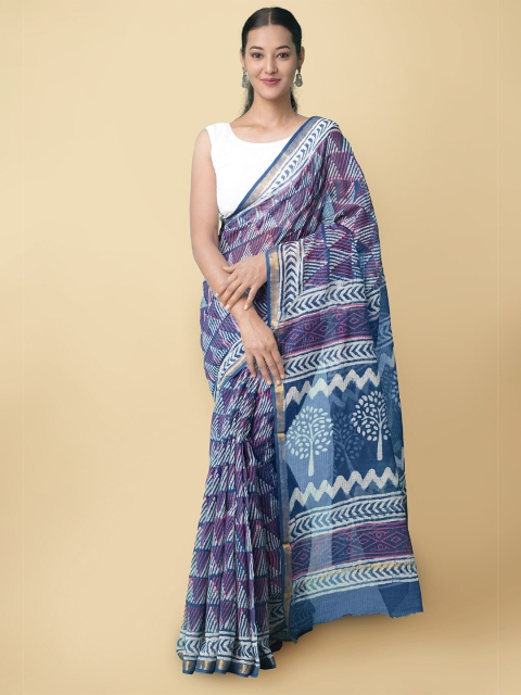 

Unnati Silks Women Blue & White Pure Preet Napthol Kota Cotton Sustainable Saree