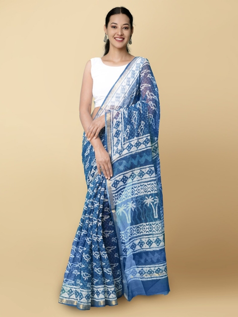 

Unnati Silks Blue & White Dabu Pure Cotton Kota Saree