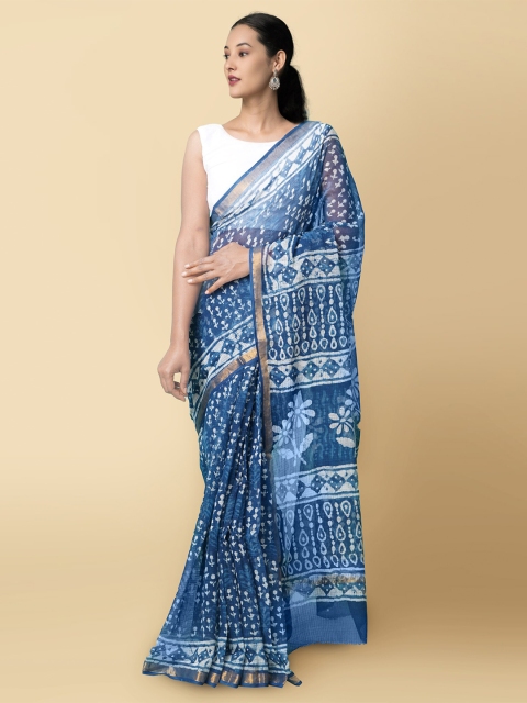 

Unnati Silks Blue & White Dabu Pure Cotton Kota Saree