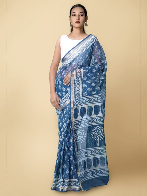 

Unnati Silks Blue & White Dabu Pure Cotton Kota Saree
