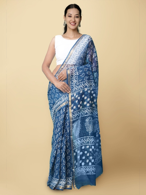 

Unnati Silks Blue & White Dabu Pure Cotton Kota Saree