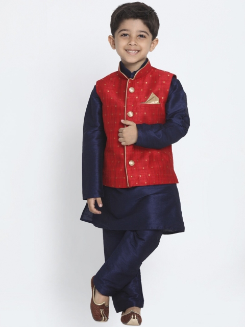 

VASTRAMAY Boys Navy Blue Layered Kurta with Trousers