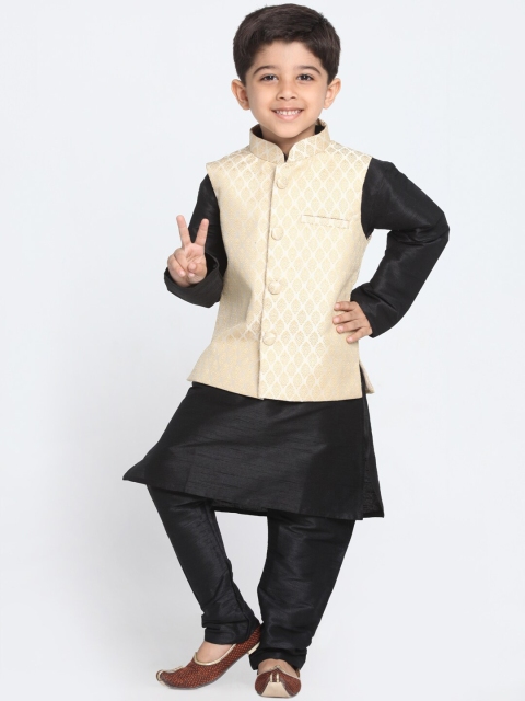 

VASTRAMAY Boys Gold-Toned Layered Kurta with Churidar