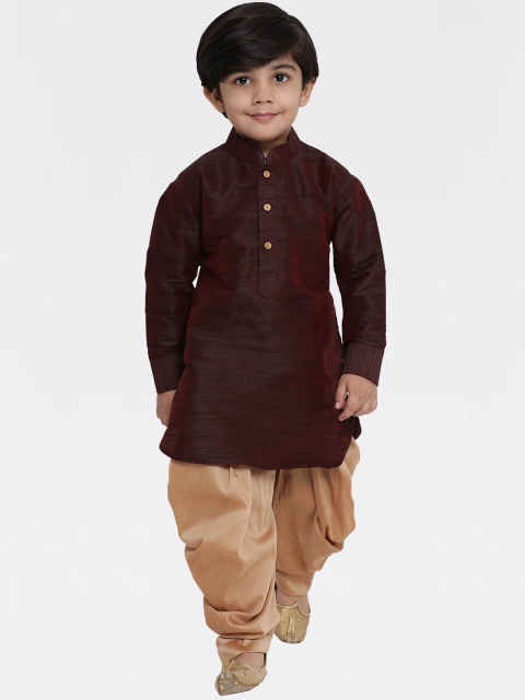 

VASTRAMAY Boys Maroon Regular Kurta with Golden Dhoti Pants, Black