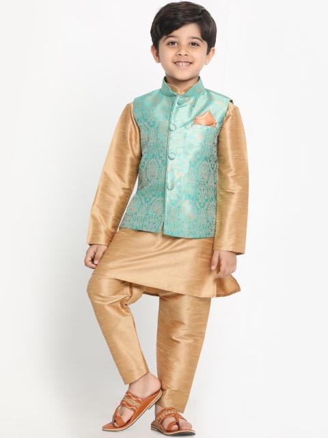 

VASTRAMAY Boys Gold-Toned Layered Kurta with Trousers