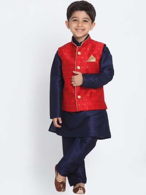 

VASTRAMAY Boys Navy Blue & Maroon Ethnic Motifs Layered Kurta with Salwar