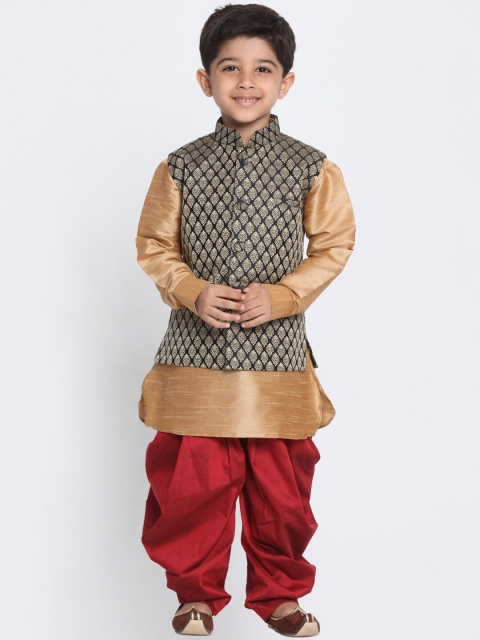 

VASTRAMAY Boys Gold-Toned Layered Kurti with Dhoti Pants