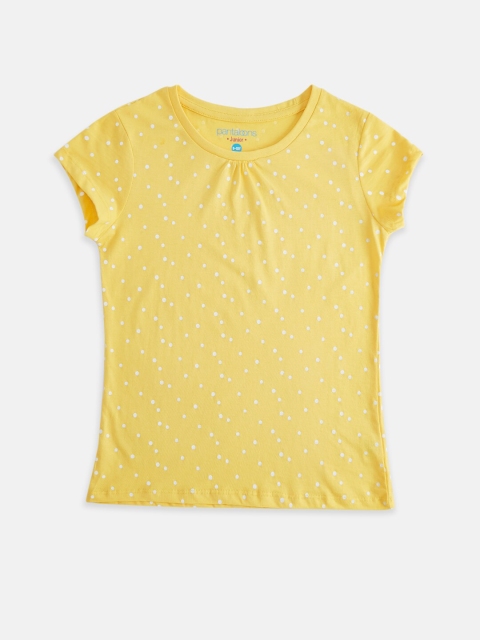 

Pantaloons Junior Girls Yellow & White Polka Printed T-shirt