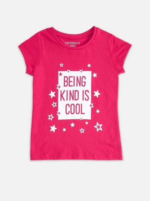 

Pantaloons Junior Girls Fuchsia & White Typography Printed T-shirt