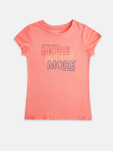 

Pantaloons Junior Girls Peach-Coloured Typography Printed T-shirt