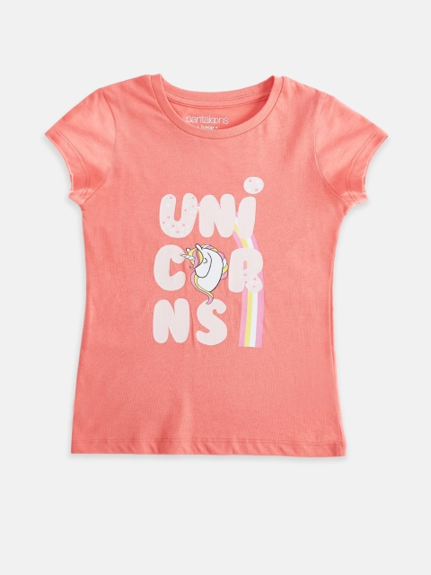 

Pantaloons Junior Girls Peach-Coloured Typography Printed T-shirt