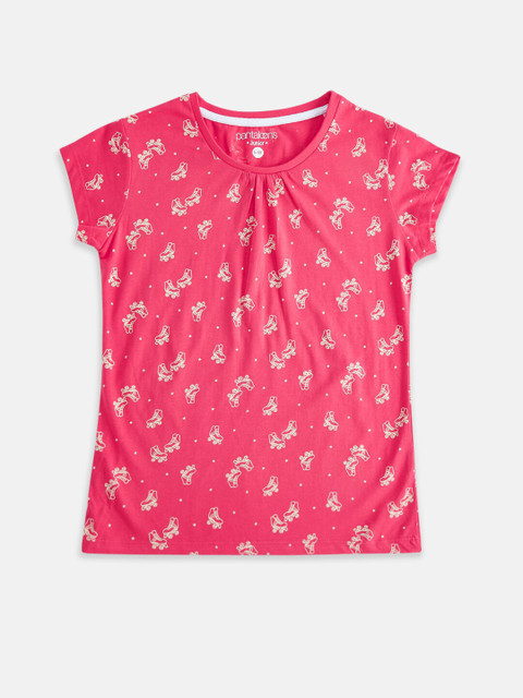 

Pantaloons Junior Girls Pink Conversational Printed T-shirt