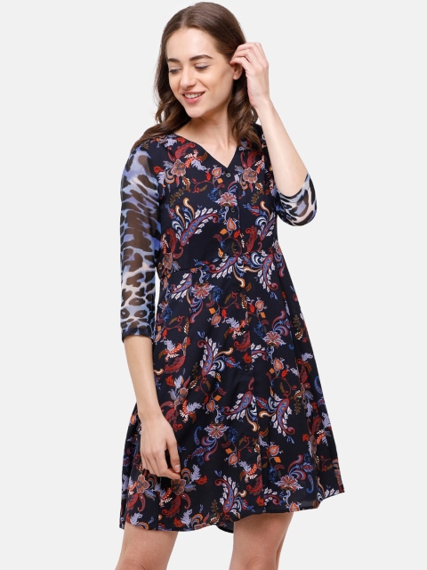 

Double Two Women Navy Blue & Red Floral Dress