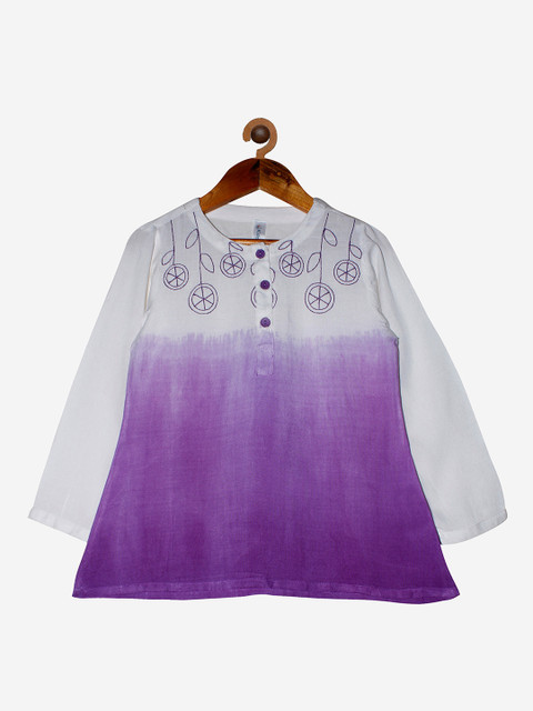 

KiddoPanti Girls Purple and White Dyed A-Line Kurta