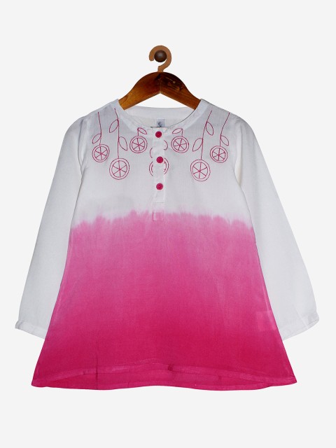 

KiddoPanti Girls Pink and White Dyed A-Line Kurta