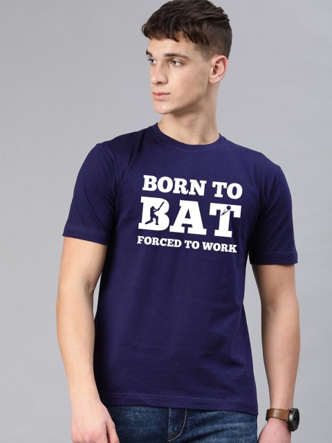 

BE AWARA Men Navy Blue & White Typography Printed Cotton T-shirt